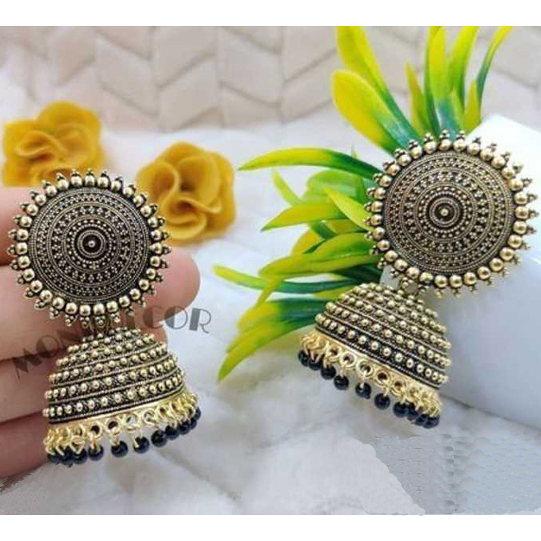 Combo of 2 White and Black Pearls Drop Dome Shape Jhumki