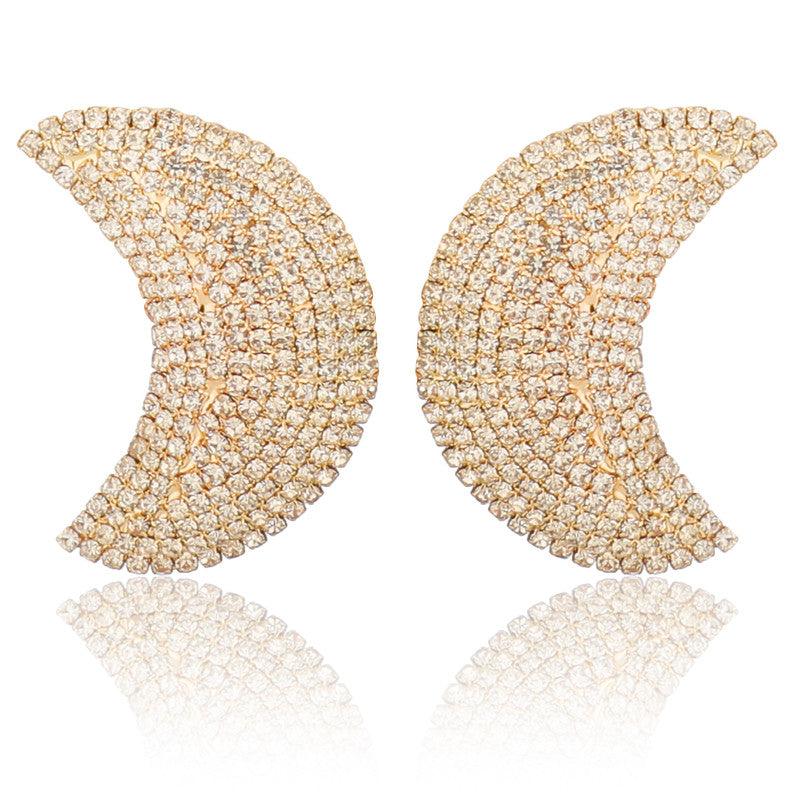 Studded Shinning Half Moon Golden Stud Earing For Women and Girls - Vembley
