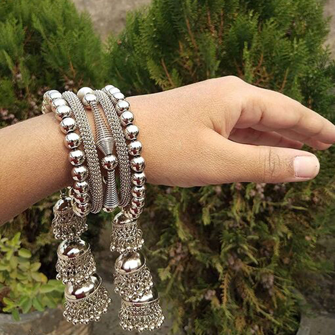 Combo of Silver Mirror Jewelry Set and Bangle Bracelets