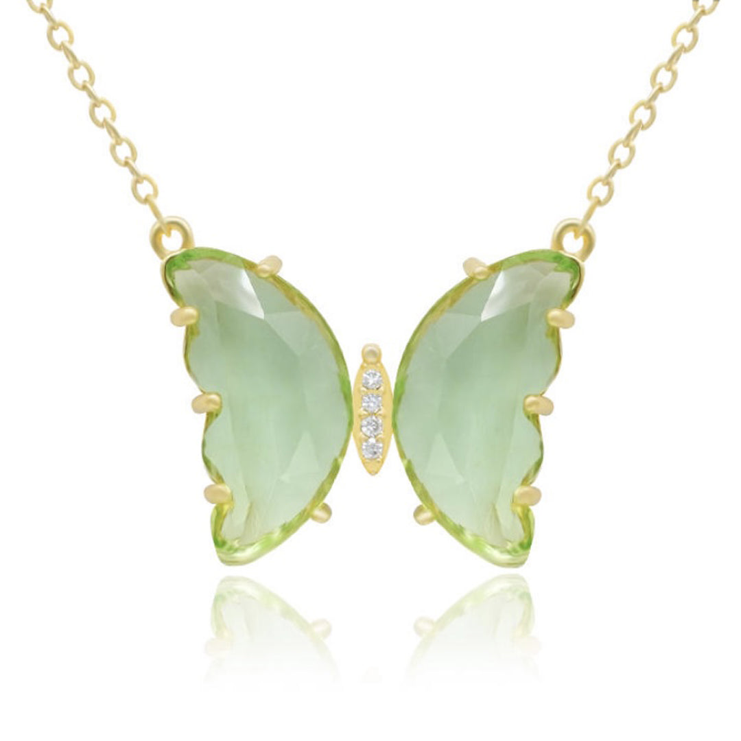 Combo Of 2 Yellow Green Crystal Butterfly Pendant