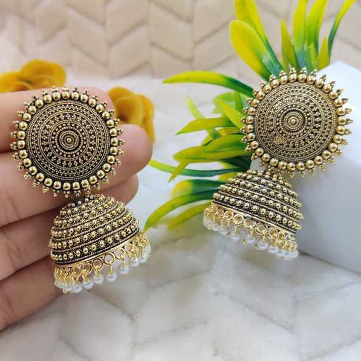 Combo of 2 Golden and Black Pearls Drop Dome Shape Jhumki