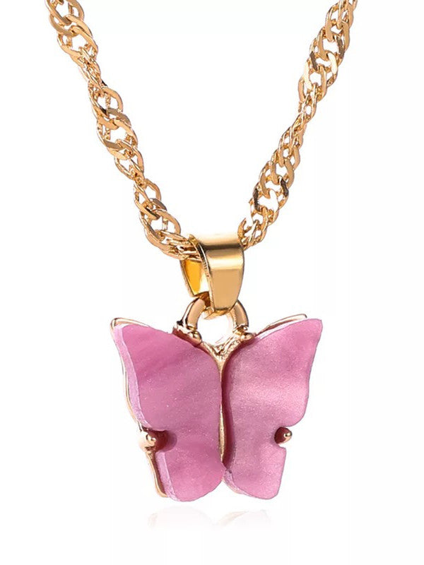 Combo of 2 Gorgeous Gold Plated Pink and Rosepink Mariposa Pendant Necklace