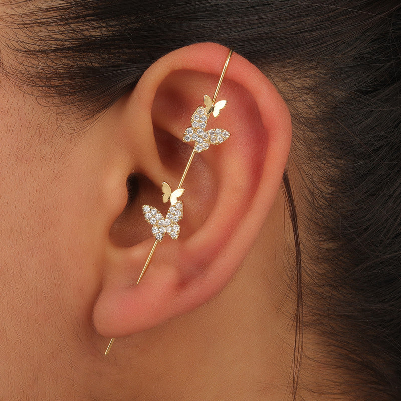 Vembley Gold Plated Stylish Studed Butterfly Ear Cuff for Women & Girls