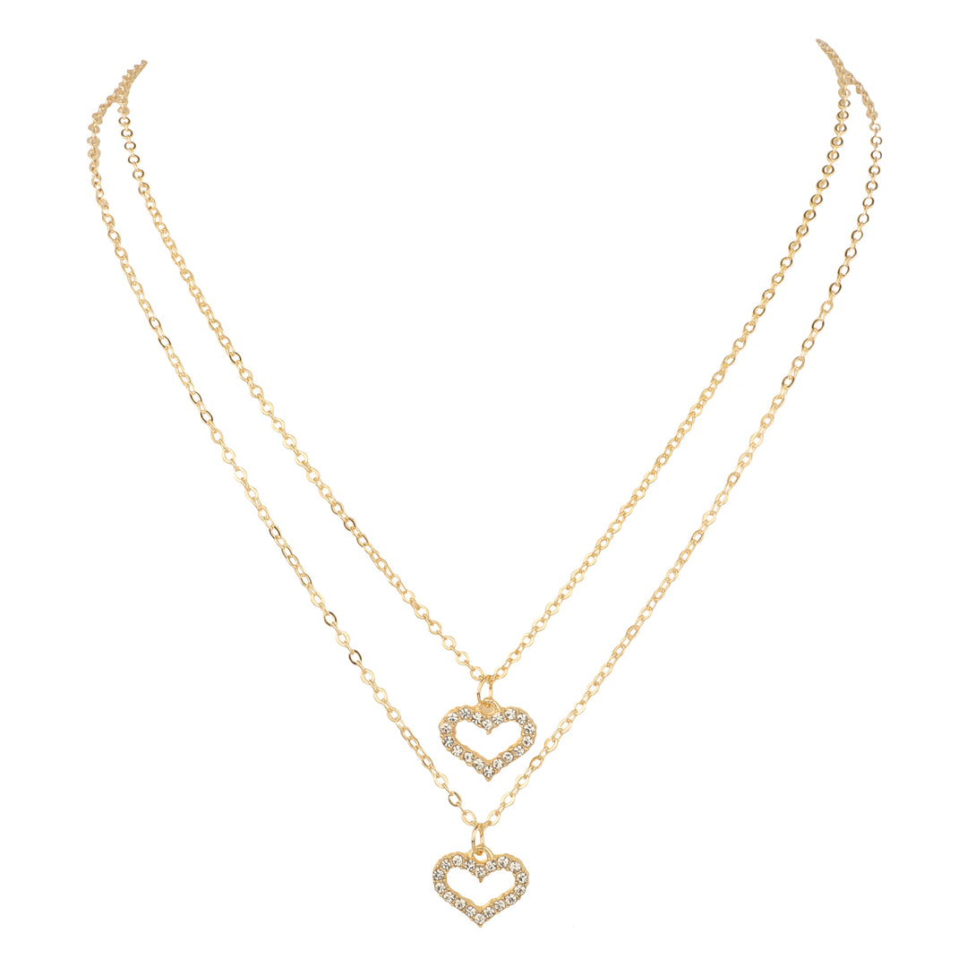 Vembley Pretty Gold Plated Double Layered Heart Pendant Necklace for Women and Girls - Vembley