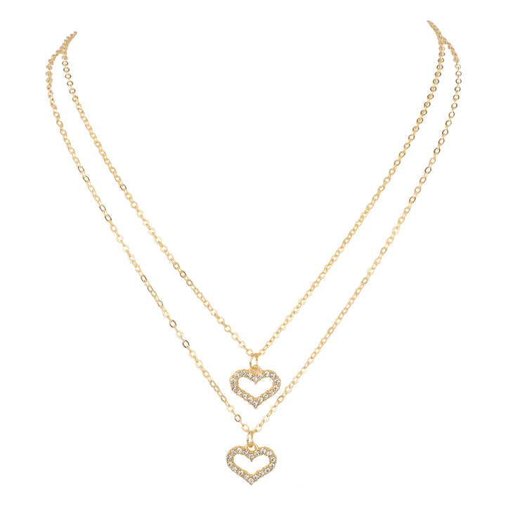 Vembley Pretty Gold Plated Double Layered Heart Pendant Necklace for Women and Girls - Vembley