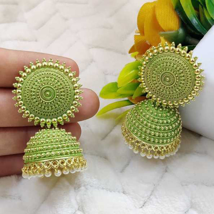 Combo of 2 Silver and Seagreen Pearls Dome Shape Jhumki