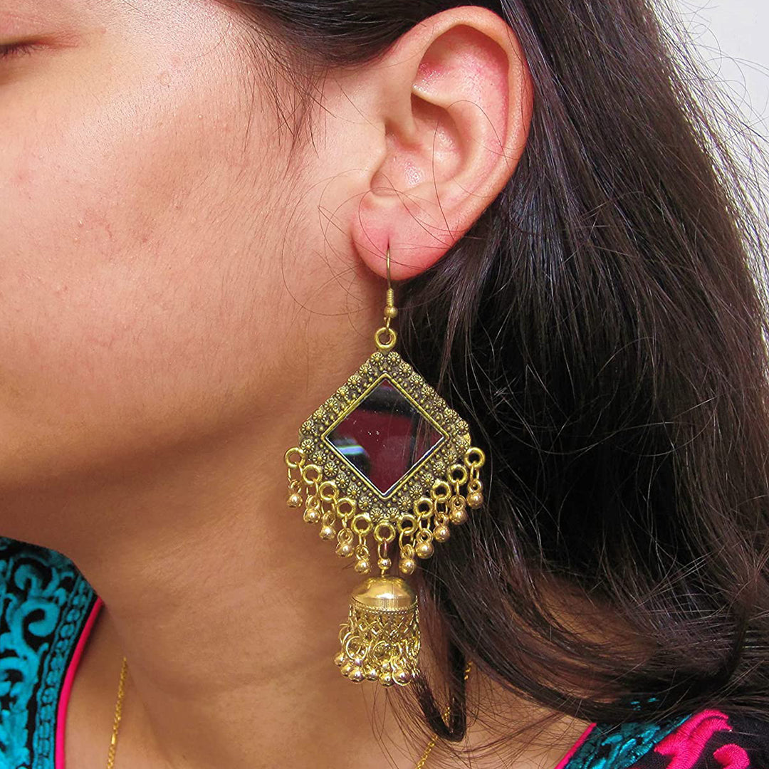 Combo of 2 Square Mirror and Chandbali Earrings