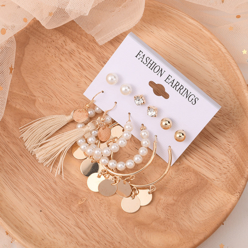 Vembley Stylish Gold Plated 6 Pair Earrings Big Hoop and Pearl Stud Earrings For Women and Girls