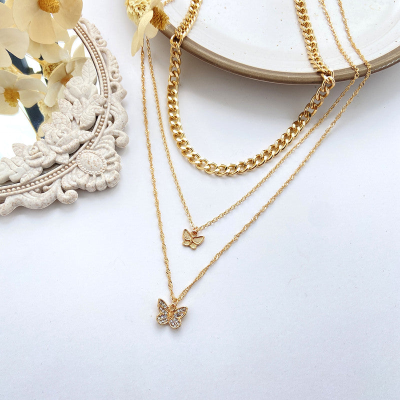 Gold Plated Triple Layered Butterfly Pendant