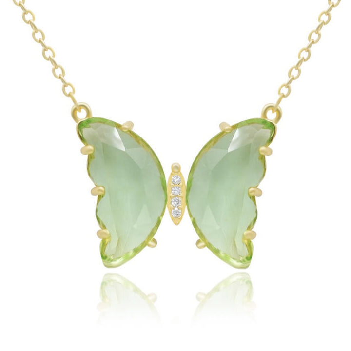 Combo of 2 Green Crystal and White Butterfly Pendant