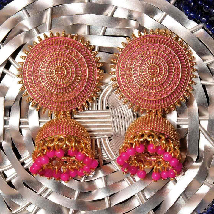 Combo of 2 Pink Pearls Drop Dome Shape Jhumki