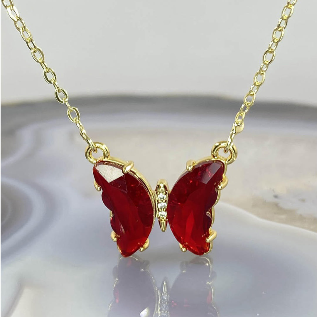 Combo Of 2 Red Crystal Butterfly Pendant