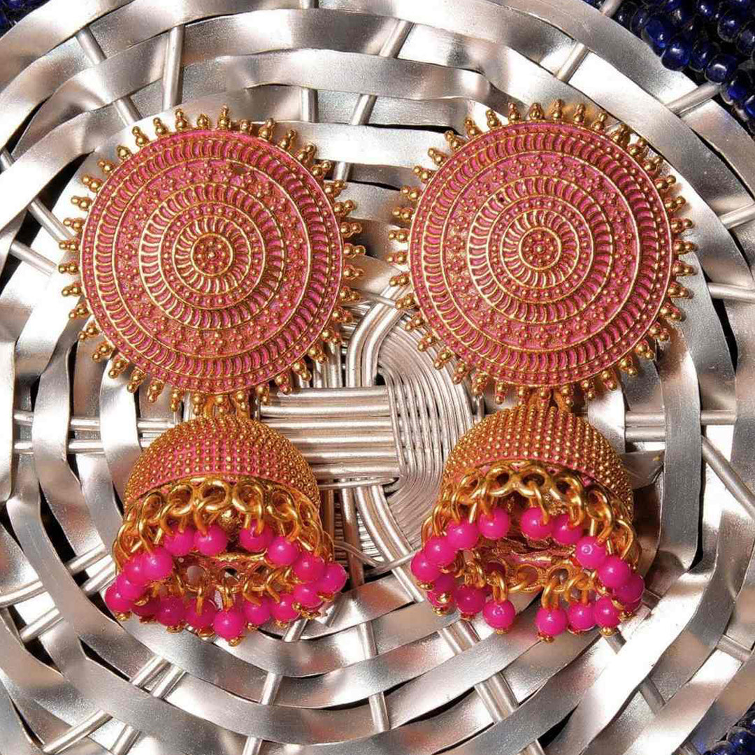 Combo of 2 Pink and Grey Pearls Dome Shape Jhumki