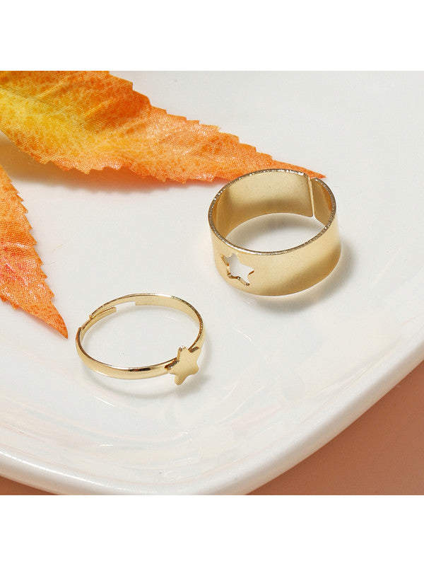 Combo of 2 Pretty Gold Plated Star and Half Moon Couple Ring For Men and Women