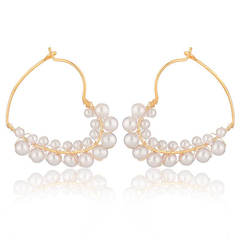 Gold Plated Embellished With Pearls Drop Earrings For Women and Girls - Vembley