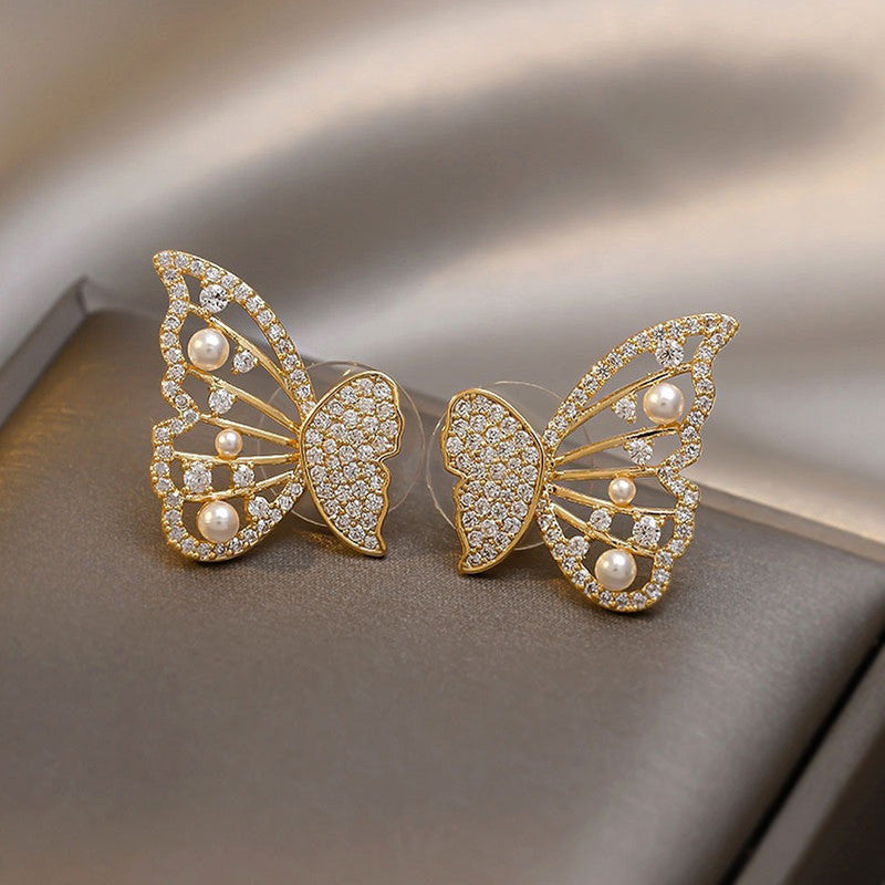 Korean Studded Double Sided Butterfly Stud Earrings