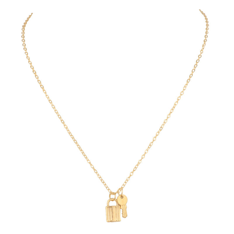 Vembley Charming Gold Plated Lock and Key Pendant Necklace for Women and Girls
