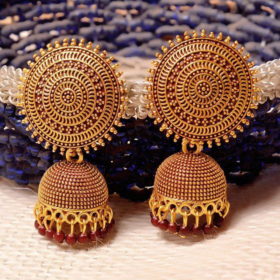 Combo of 2 Maroon and Grey Pearls Dome Shape Jhumki