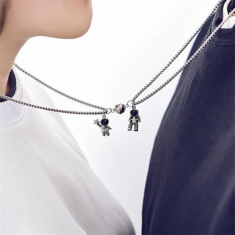 Vembley  Stylish 2 Pcs Ball Magnet Astronaut Couple, Promise and Friendship Lockets Necklace For Men and Women