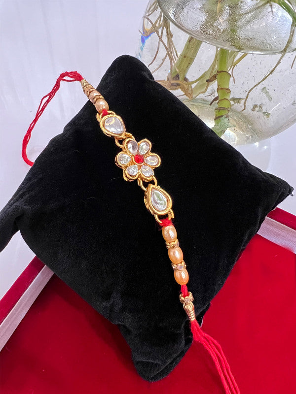 Beads Kundan Flower Design Thread Rakhi