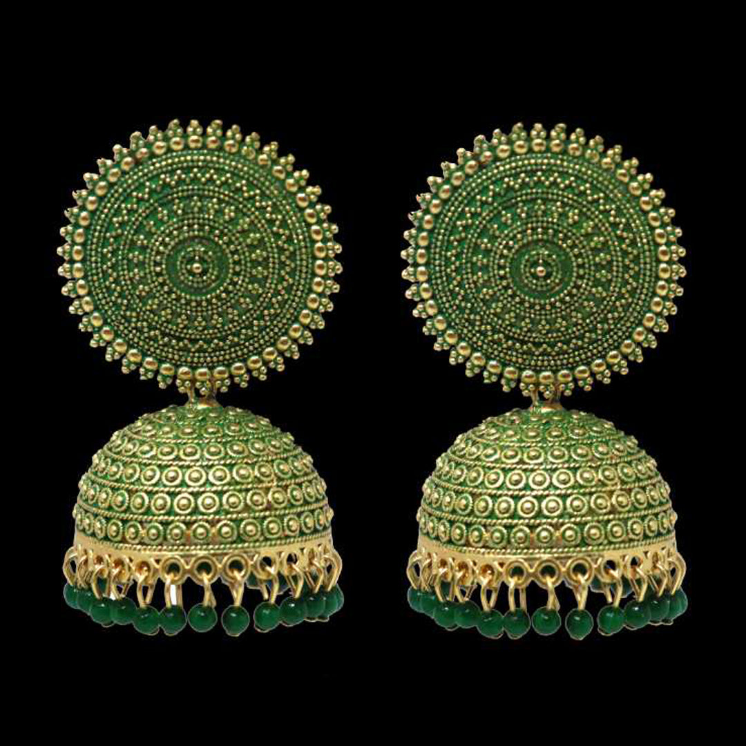 Combo of 2 Golden and Dark Green Pearls Dome Shape Jhumki