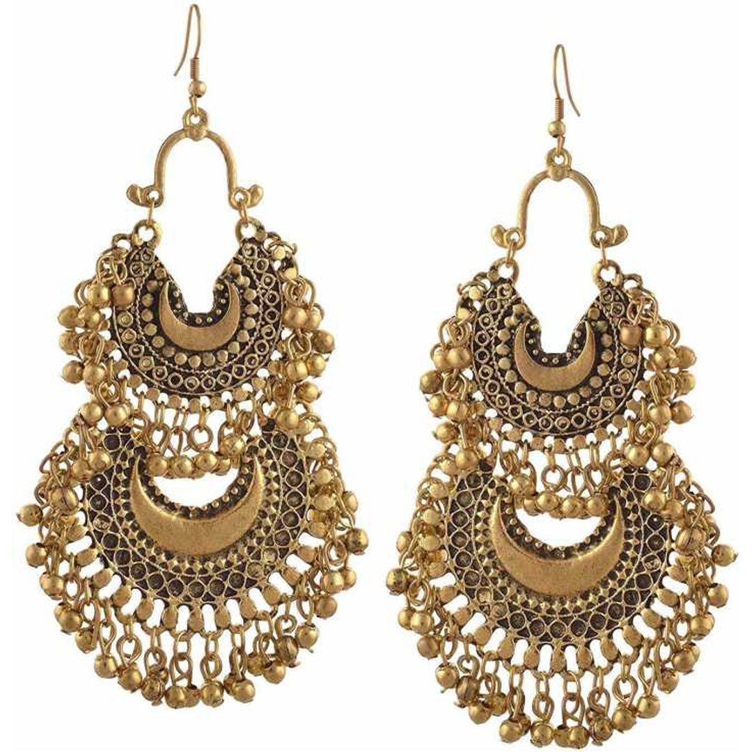 Double Layer Afghani Golden Chandbali Earrings