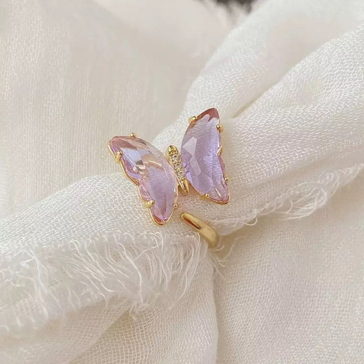 Vembley Charming Gold Plated Purple Crystal Butterfly Ring for Women and Girls