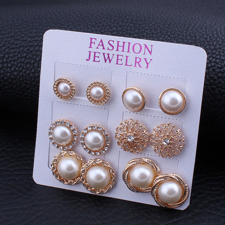 Vembley Stylish Golden Pearl Stud Earrings 6 Pair Combo For Women and Girls