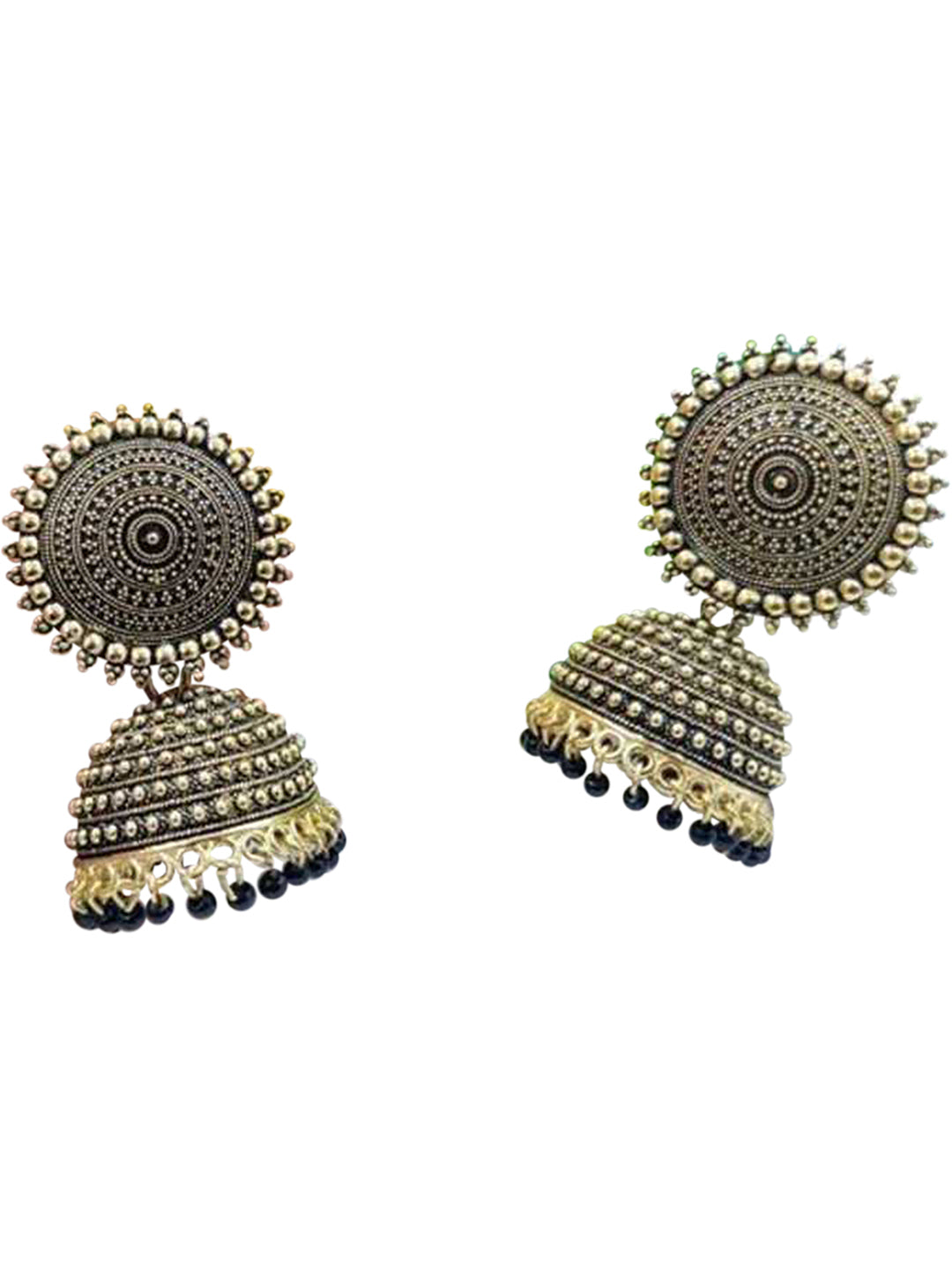 Golden and Black Pearls Dome Shape Jhumka