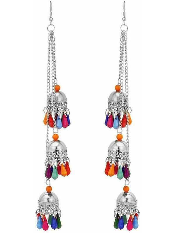 Vembley Combo of Trendy Silver Multicolor Layered Jhumki and Jewelry Set for women and Girls