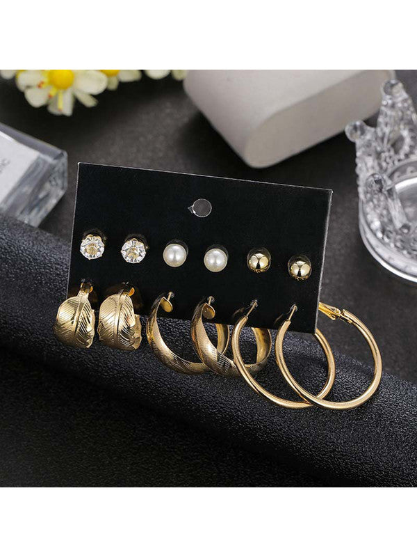 Combo of 12 Pair Gorgeous Gold Plated Studs and Hoop Earrings