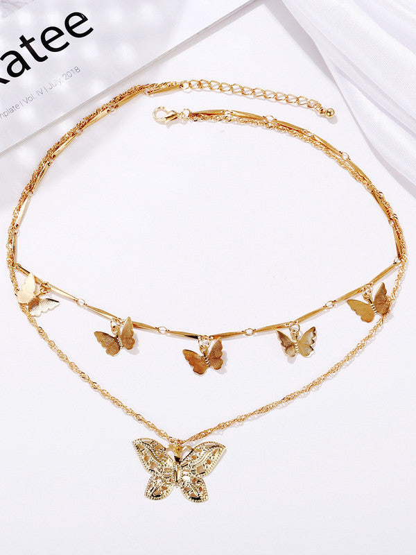 Vembley Combo Of Triple Layered Butterfly Pendant Necklace With Earrings Set For Women and Girls