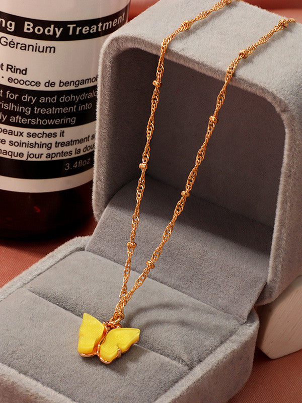 Combo of 2 Stunning Gold Plated White and Yellow Mariposa Pendant Necklace