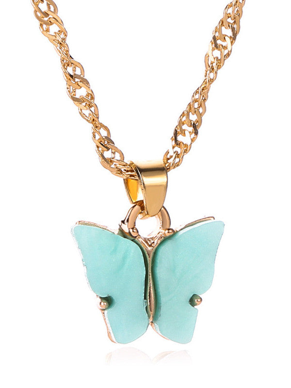 Combo of 2 Stylish Gold Plated Rosepink and Blue Mariposa Pendant Necklace