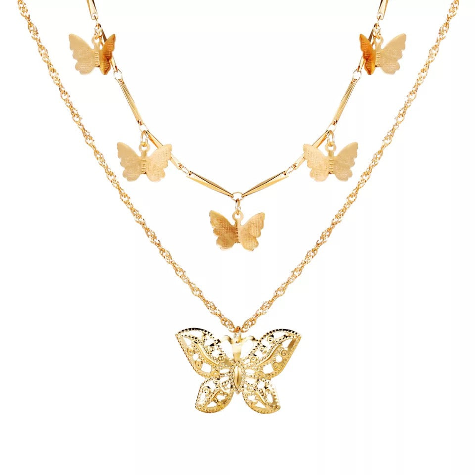 Golden Double Layered Butterfly Pendant