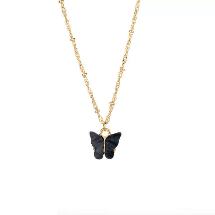 Vembley Charming Gold Plated Black Butterfly Pendant Necklace for Women and Girls - Vembley