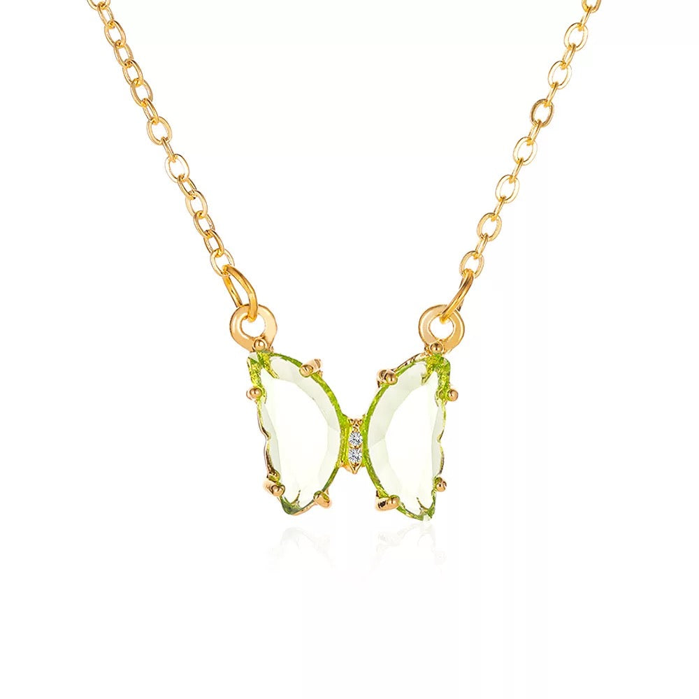 Combo Of 2 Green Pink Crystal Butterfly Pendant