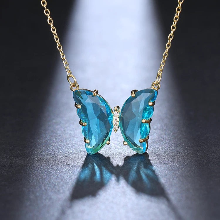 Combo of 2 Blue Crystal and Mariposa Butterfly Pendant
