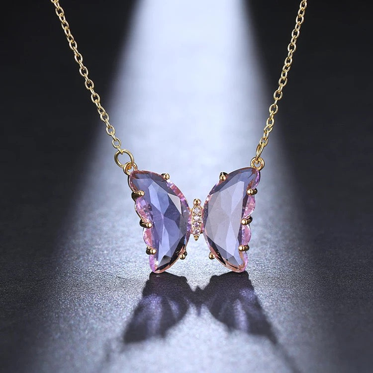 Combo Of 2 Purple & Pink Crystal Butterfly Pendant