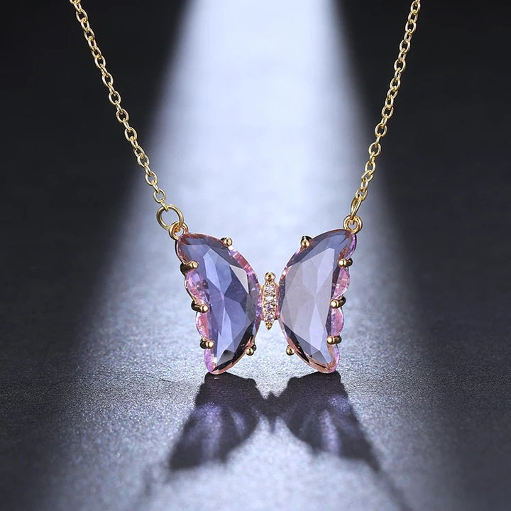 Combo Of 2 Purple Red Crystal Butterfly Pendant