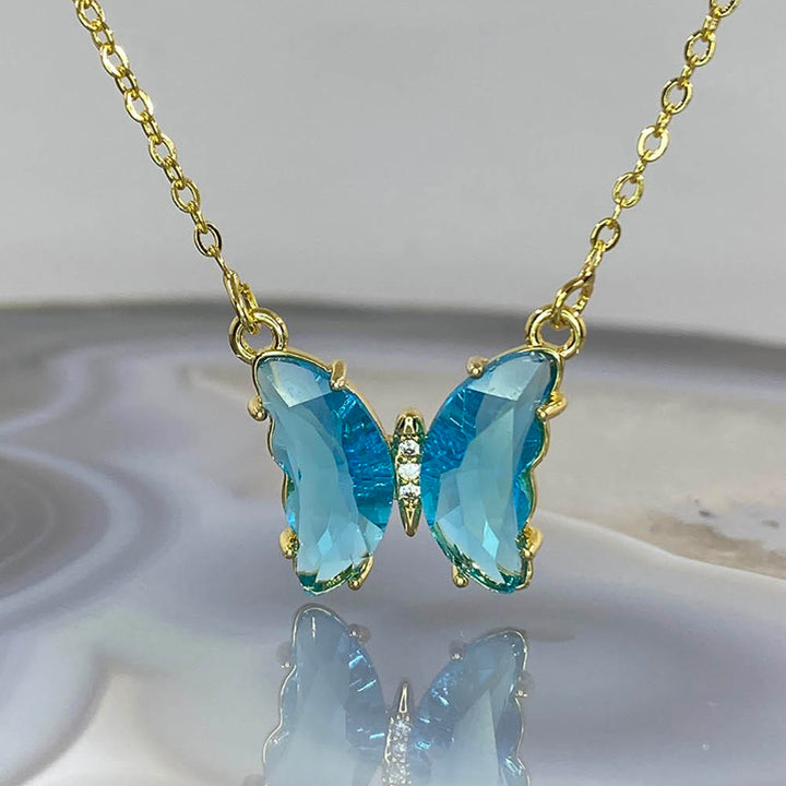 Combo Of 2 Yellow Blue Crystal Butterfly Pendant