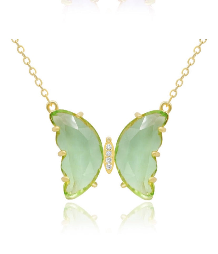 Gold Plated Green Crystal Butterfly Pendant