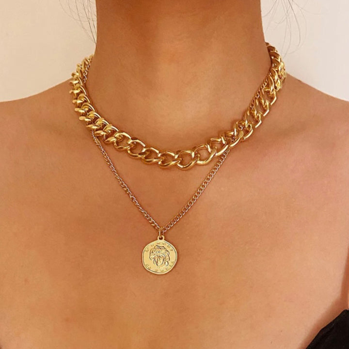 Combo of 2 Gold Plated Half Moon and Coin Pendant