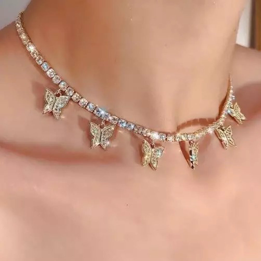 Diamond Studded Butterfly Choker Necklace