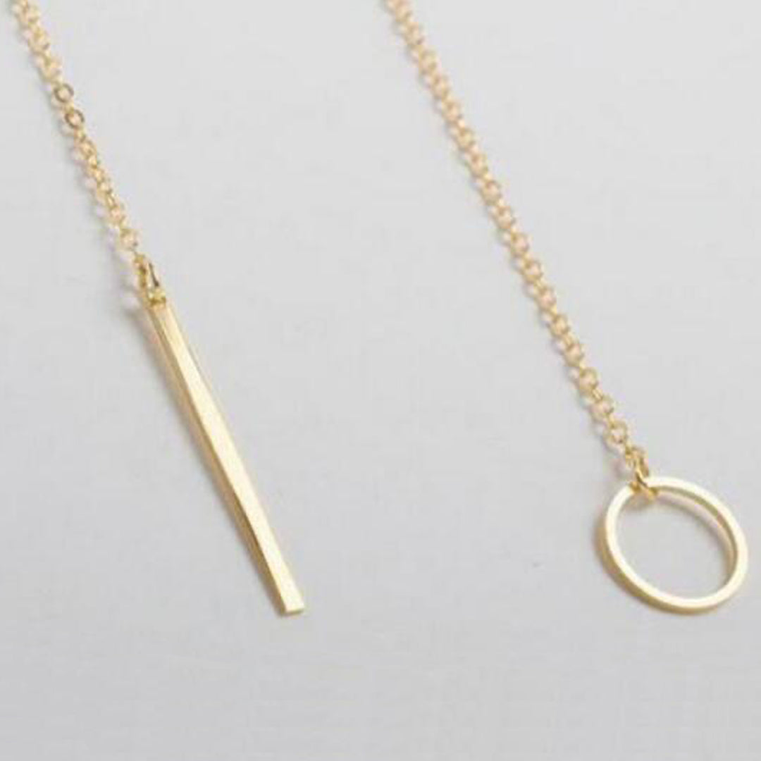 Gold Plated Line And Circle Y Shaped Necklace