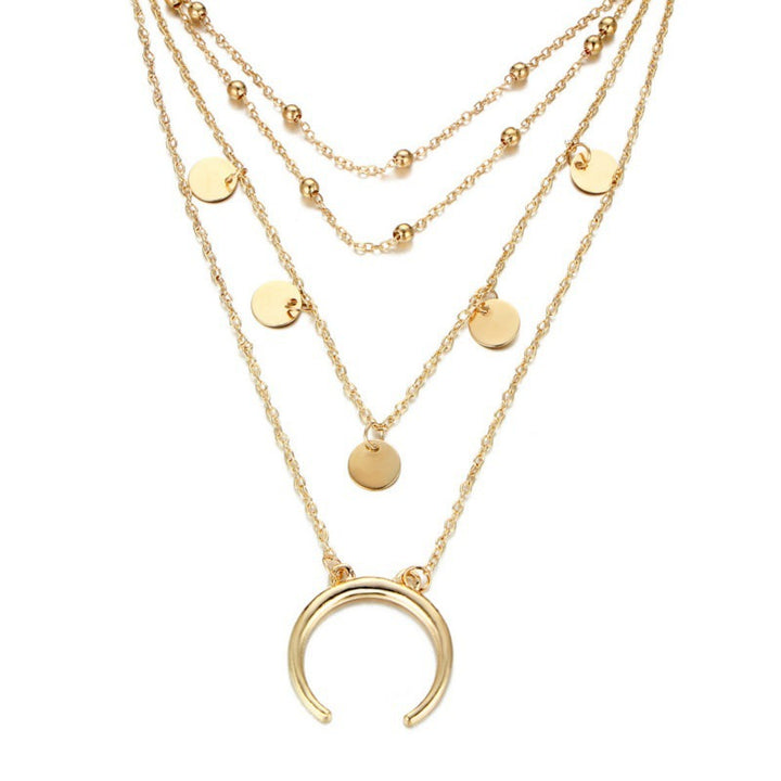 Vembley Gorgeous Gold Plated Triple Layered Beads,Half Moon and World Necklace for Women and Girls Alloy Layered
