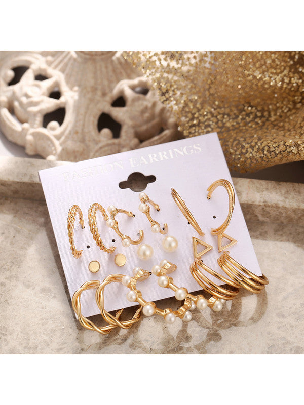 Combo of 21 Pair Stunning Gold Plated Studded Pearl Studs and Hoop Earrings