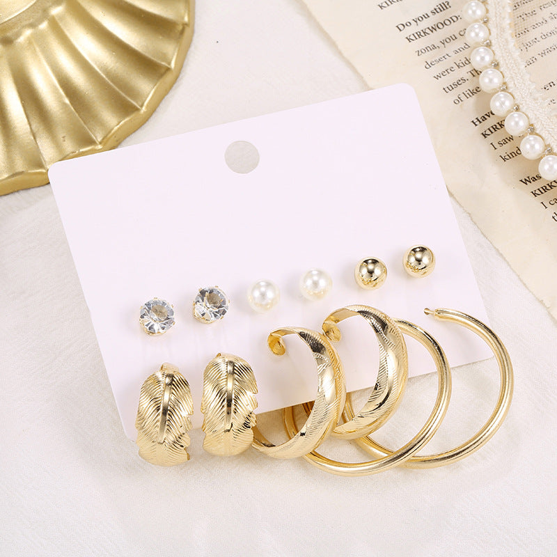 Vembley Combo 6 Pair Stylish Gold Plated Big Pearl Studded Studs and Plain Hoop Earring for Women and Girls