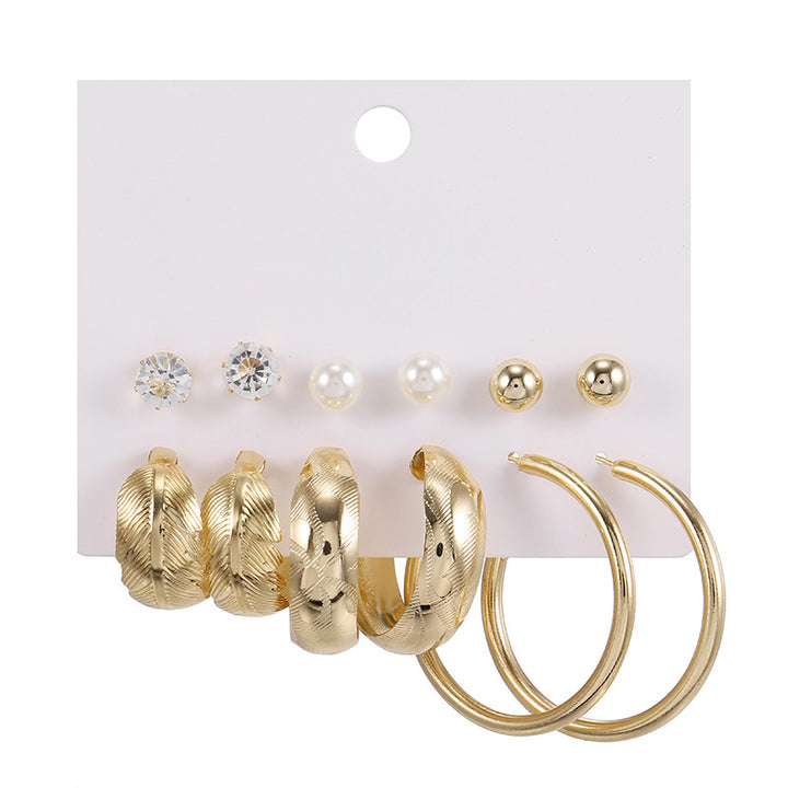 Vembley Combo 6 Pair Stylish Gold Plated Big Pearl Studded Studs and Plain Hoop Earring for Women and Girls