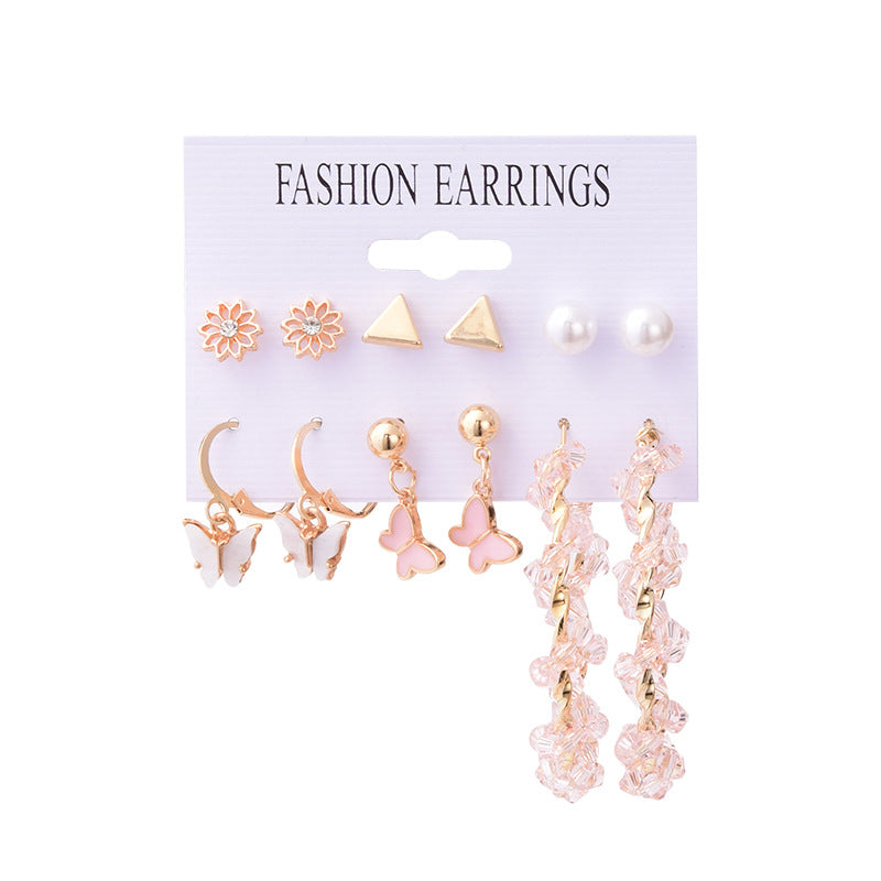 Combo Of 12 Pair Elegant Gold Plated Crystal Butterfly Studs and Hoops Earrings